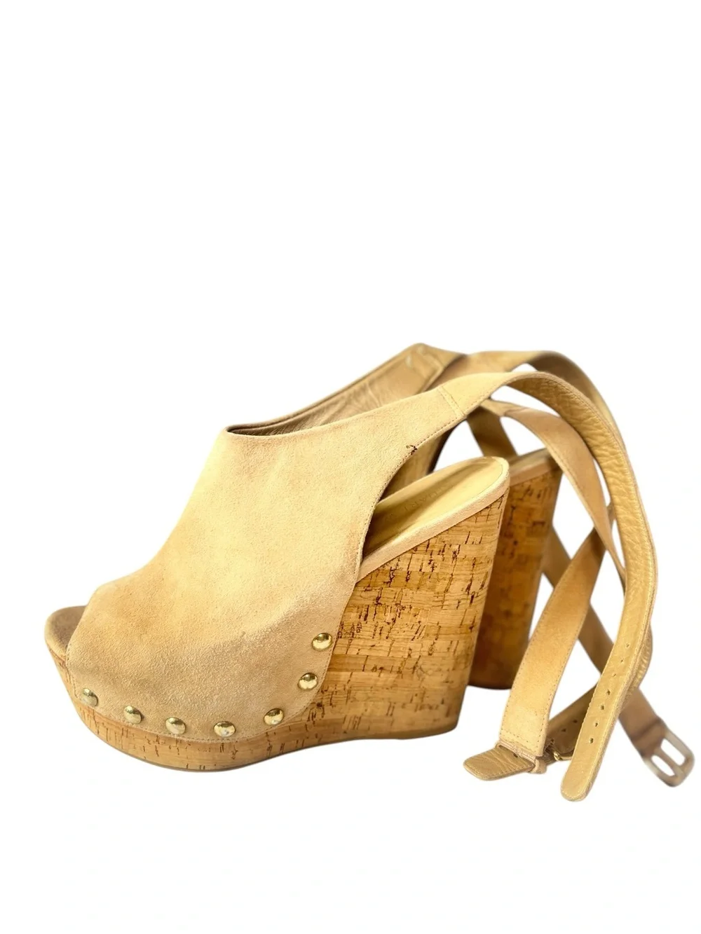 Steward Weitzman Women’s Tan Suede Cork Wedge Platform Mule Heels 9.5 - Picture 2 of 8